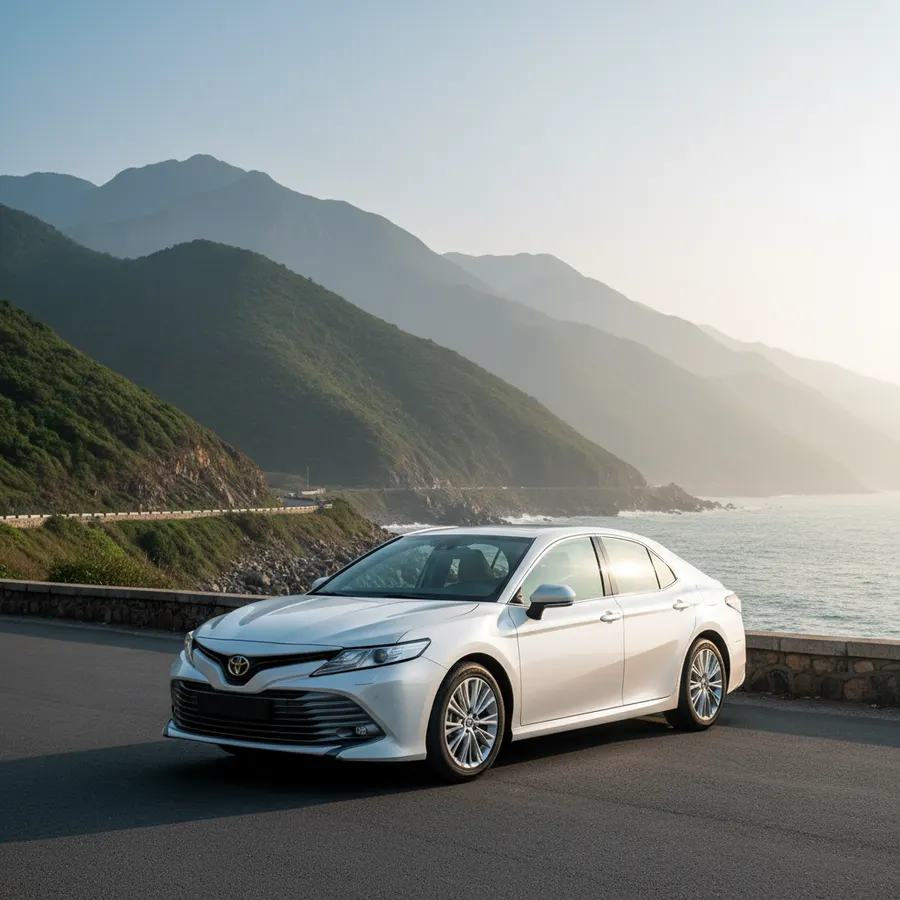 4-seater Sedan car picking up guests for a cheap, all-inclusive trip to Hue from Da Nang