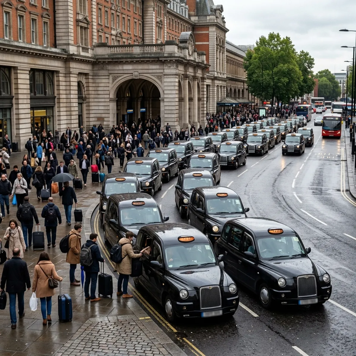 Hàng dài taxi và xe công nghệ đón khách bên ngoài Ga Đà Nẵng