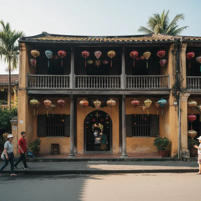 Centuries-old houses reflect the shimmering colors of lanterns in the heart of the ancient town