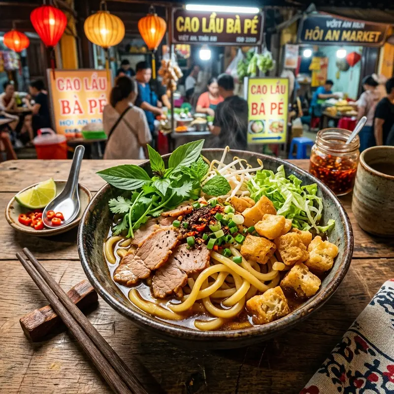 Traditional Hoi An cao lau bowl at Hoi An Night Market