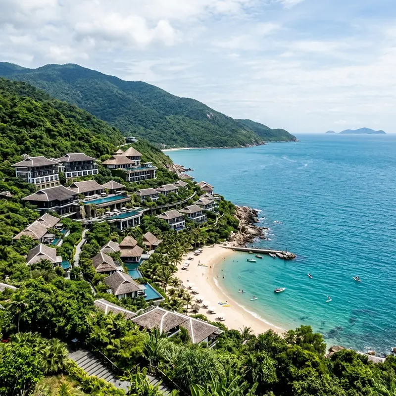 The railway line winding over Hải Vân Pass embraces the emerald Lăng Cô Bay, extremely poetic