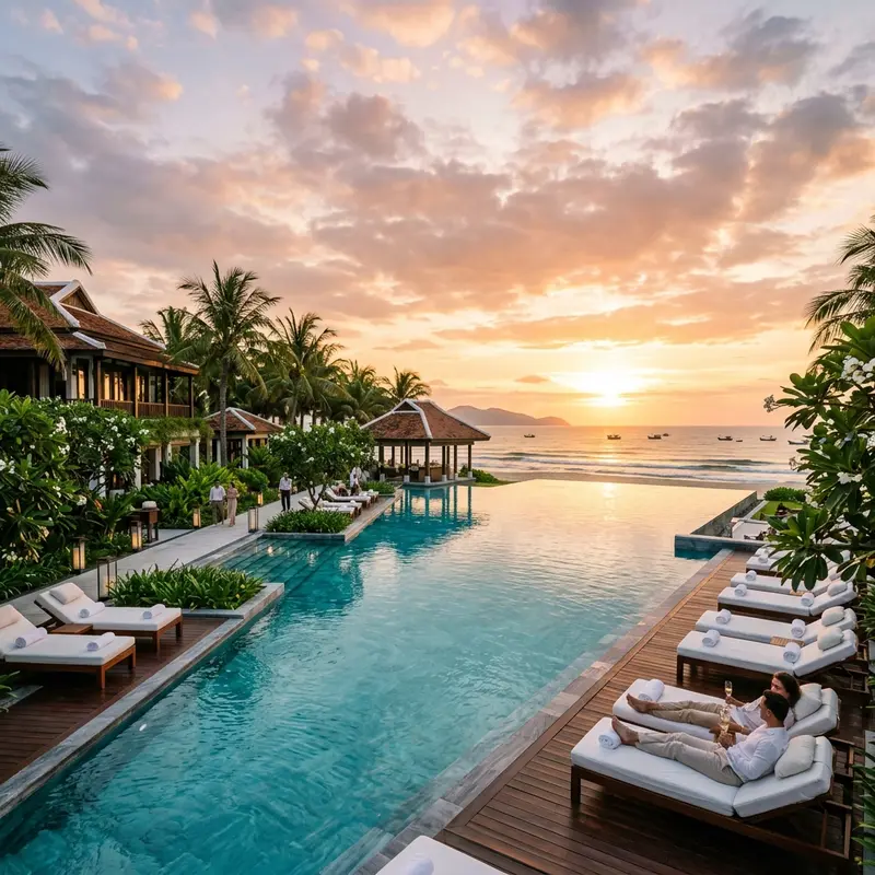Infinity pool overlooking the sea at Four Seasons Resort The Nam Hai Hoi An