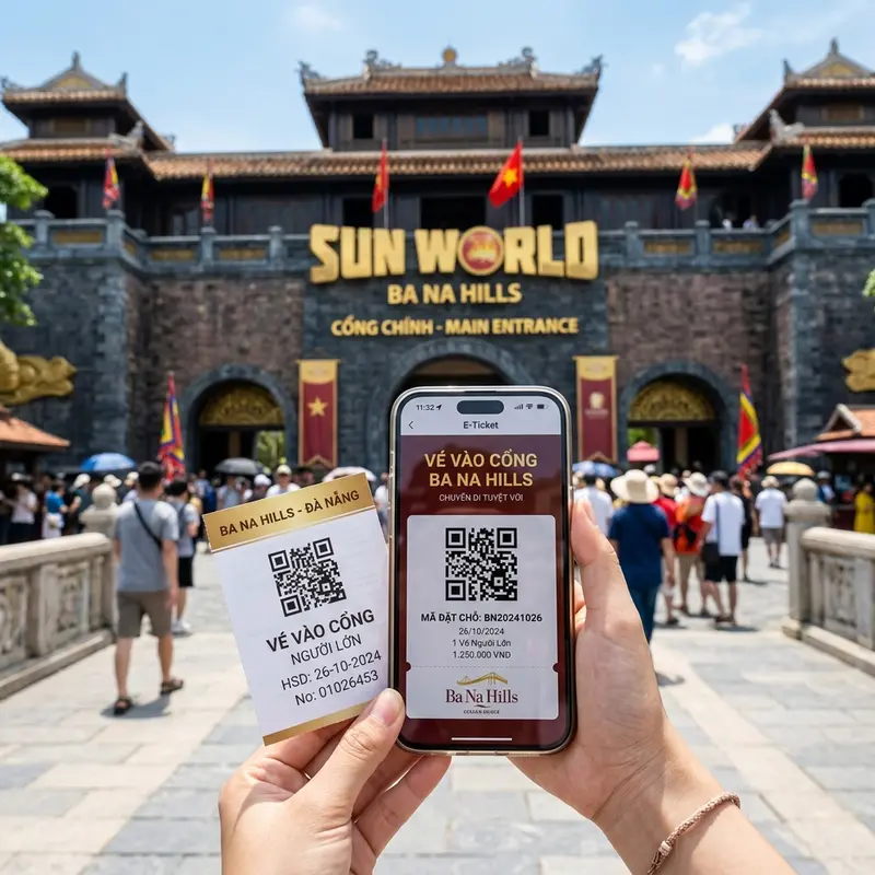 Bảng giá vé Bà Nà Hills 2026 và hệ thống mua vé online qua QR code tại cổng vào khu du lịch Sun World