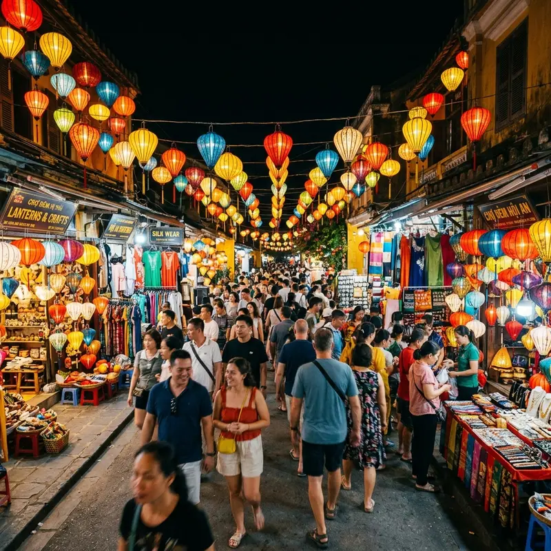 Cho dem Hoi An voi hang tram gian hang thu cong my nghe, den long lung linh va du khach tap nap