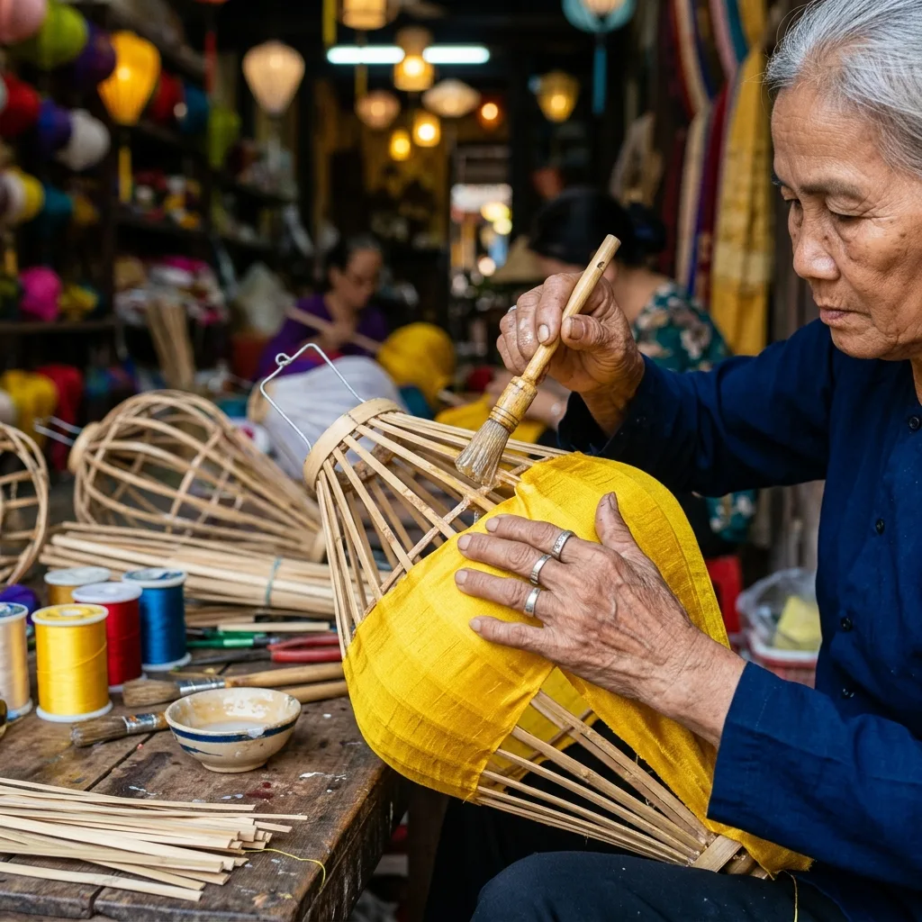 Brushing adhesive and smoothly stretching silk panels over bamboo ribs