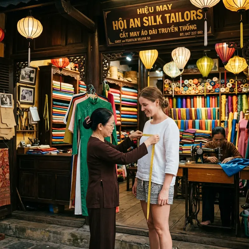 Hội An 맞춤 재단소의 수백 색상의 실크 원단 롤이 있는 직물 샤프입니다