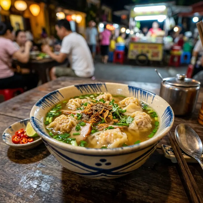 Hoanh thanh chien Hoi An gion rum vang uom, sot ca chua dac trung, rau xanh tuoi mat
