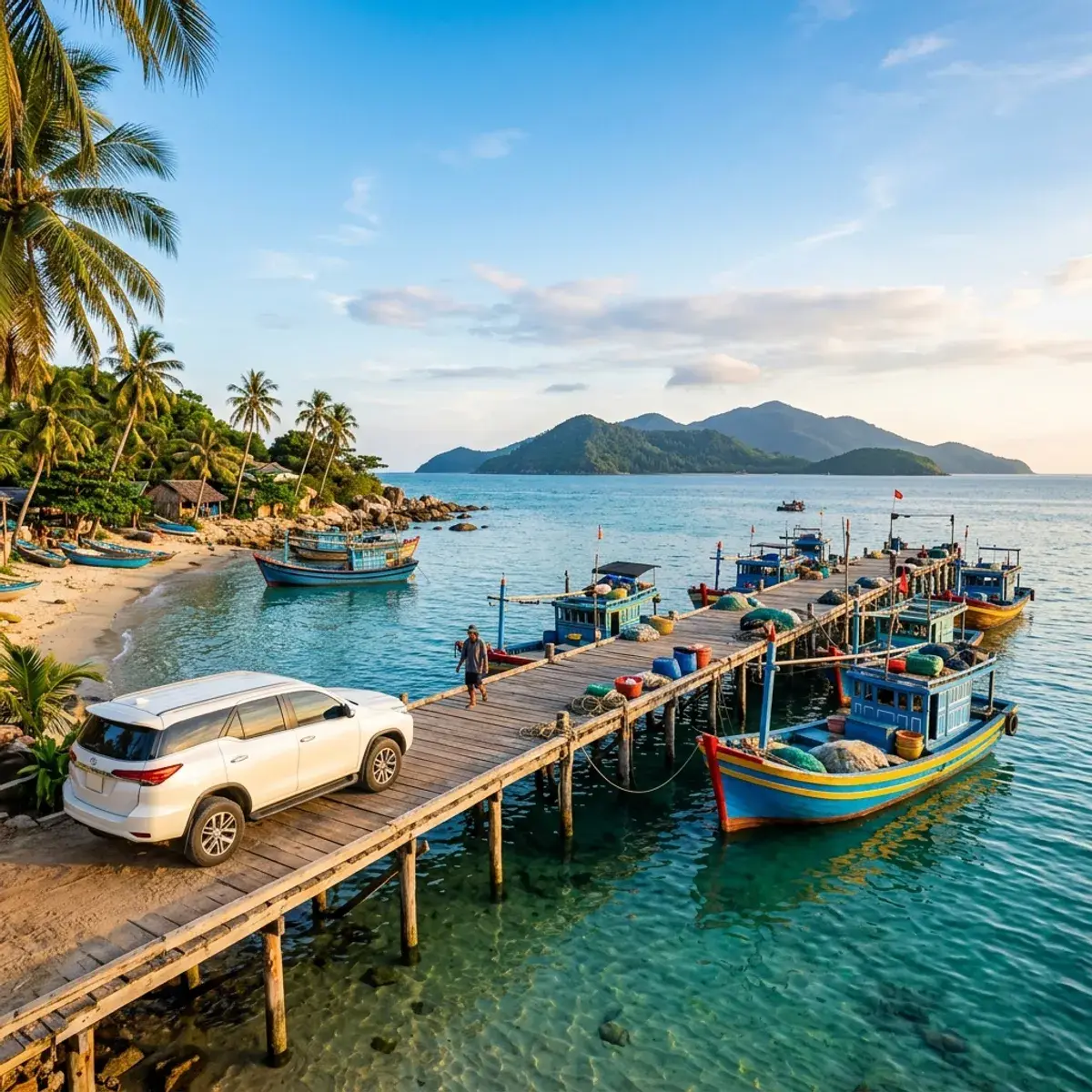 Cham Island beach with crystal clear turquoise waters and pristine coral reefs visible in shallow waters