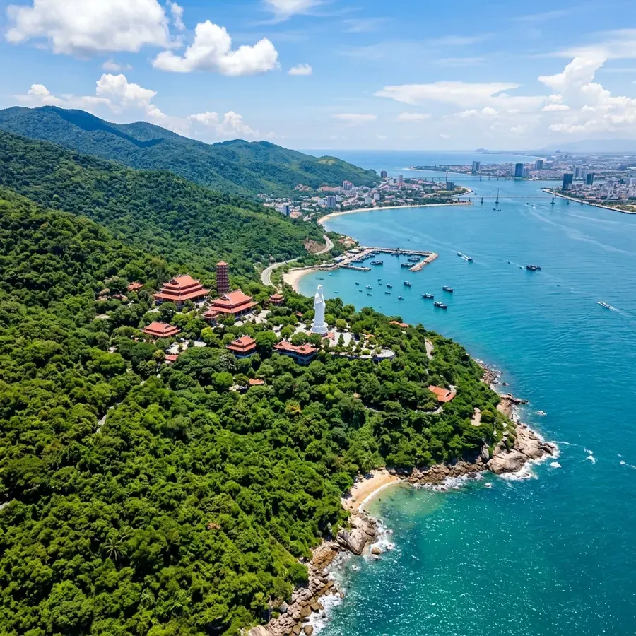 Sơn Trà Peninsula green forest from above