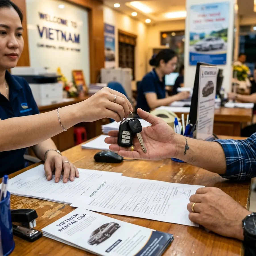Handing over self-drive car keys in Da Nang