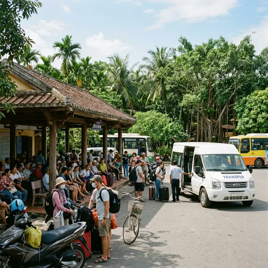 Da Nang bus station picking up and dropping off passengers