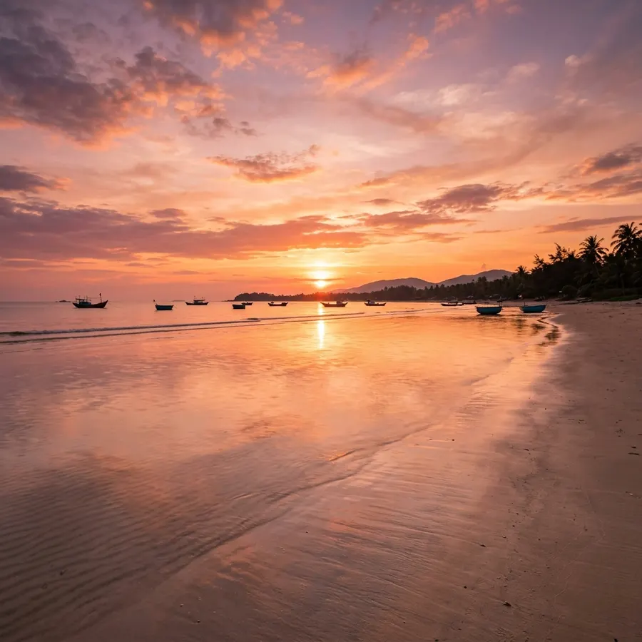 Thuận An beach at purple-pink sunset