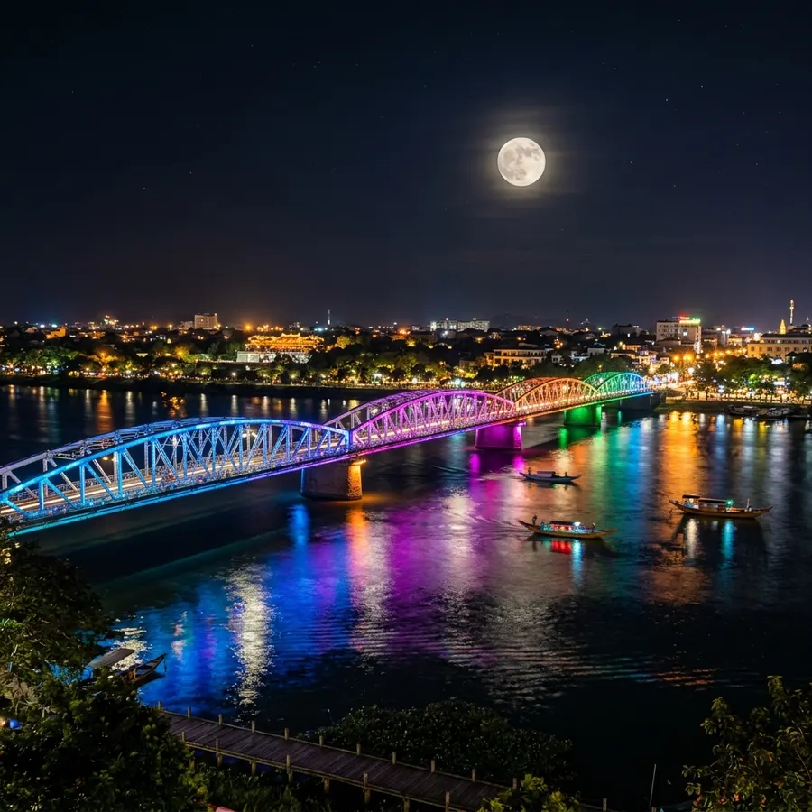 Hue’s Truong Tien Bridge sparkling at night