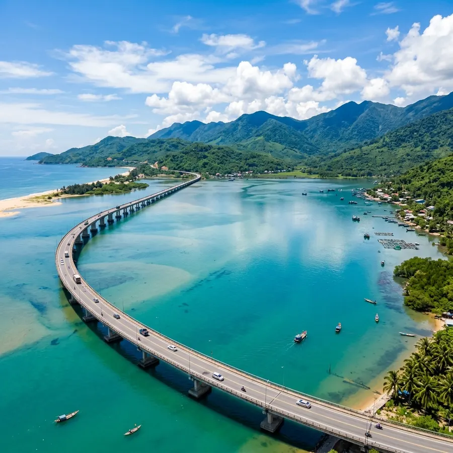 The long bridge crossing the beautiful Lập An lagoon in Lăng Cô