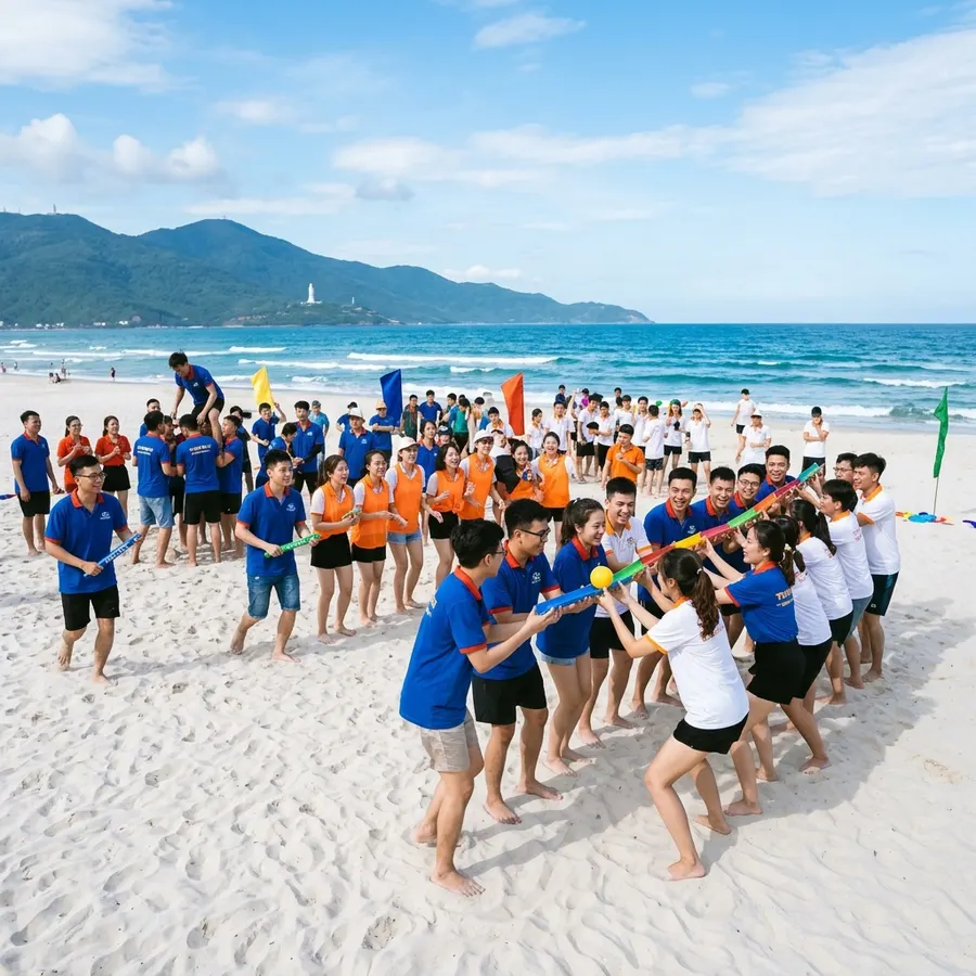 Exciting team building activities on the white sand beach of Da Nang