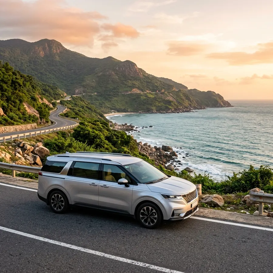 Kia Carnival exterior by Da Nang beach