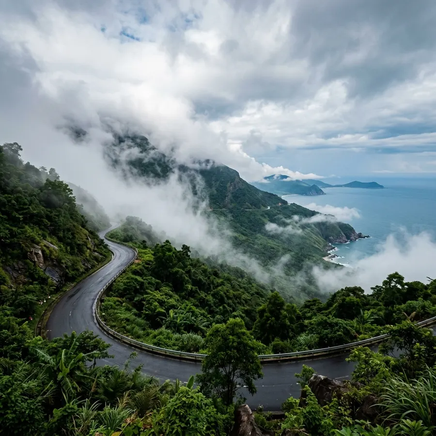 Hải Vân Pass in the fog during the rainy season