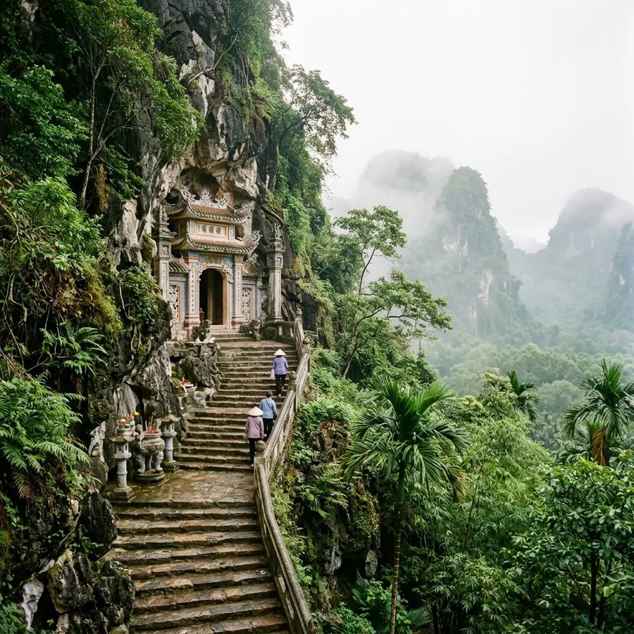 Stairs to Ngũ Hành Sơn and the pagoda gate
