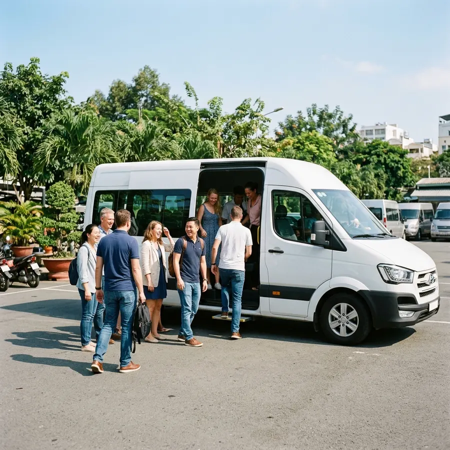 Group boarding team building van in Da Nang
