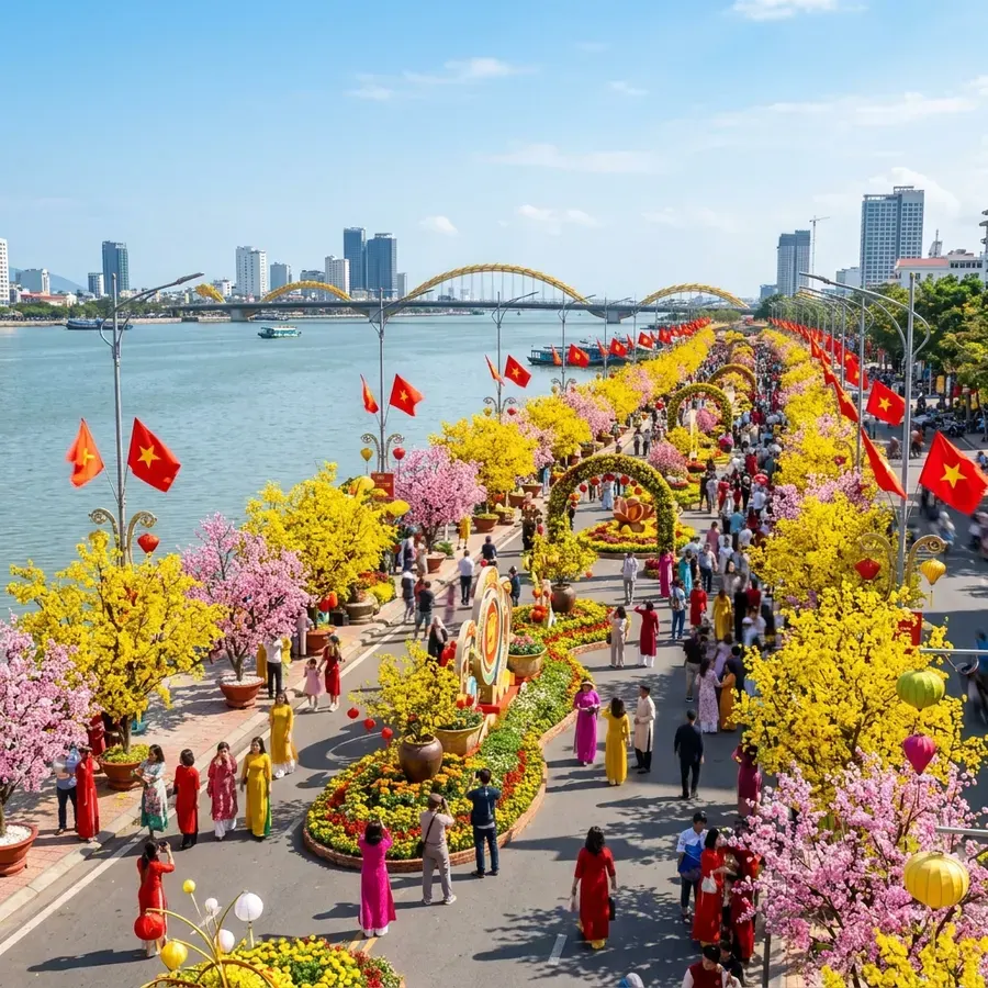 Vibrant Tet flower road in Da Nang