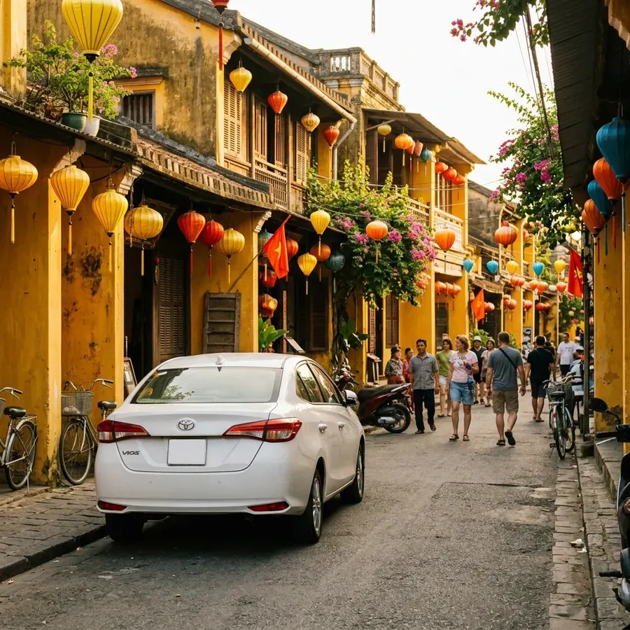 Toyota 4-seater car parked in Hoi An ancient town
