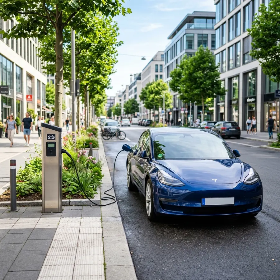 Electric car charging at a public charging station