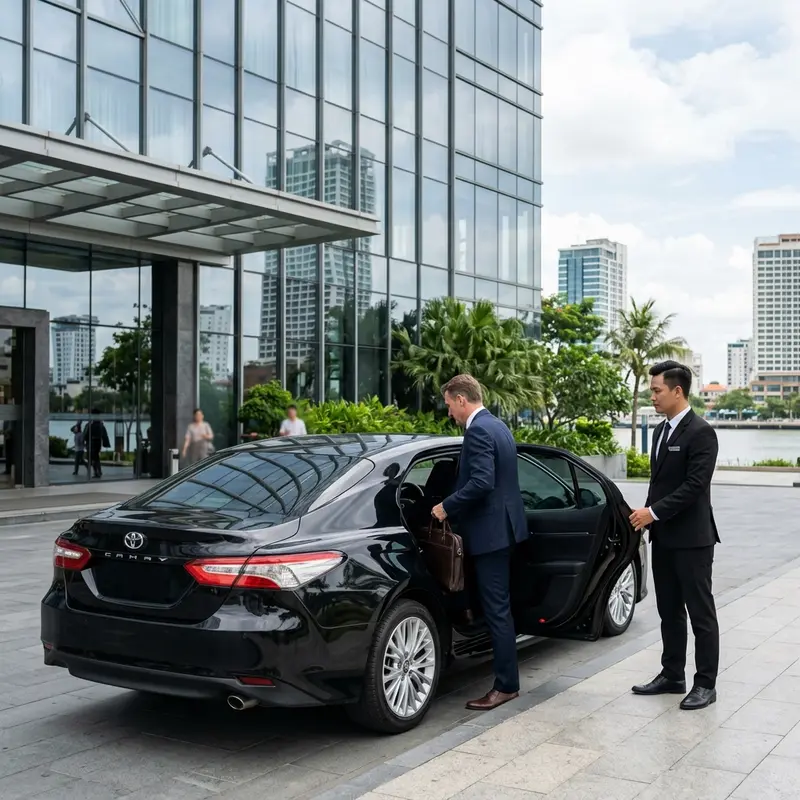 Xe doanh nhân Faifo Express di chuyển chuyên nghiệp trên tuyến nội đô Đà Nẵng