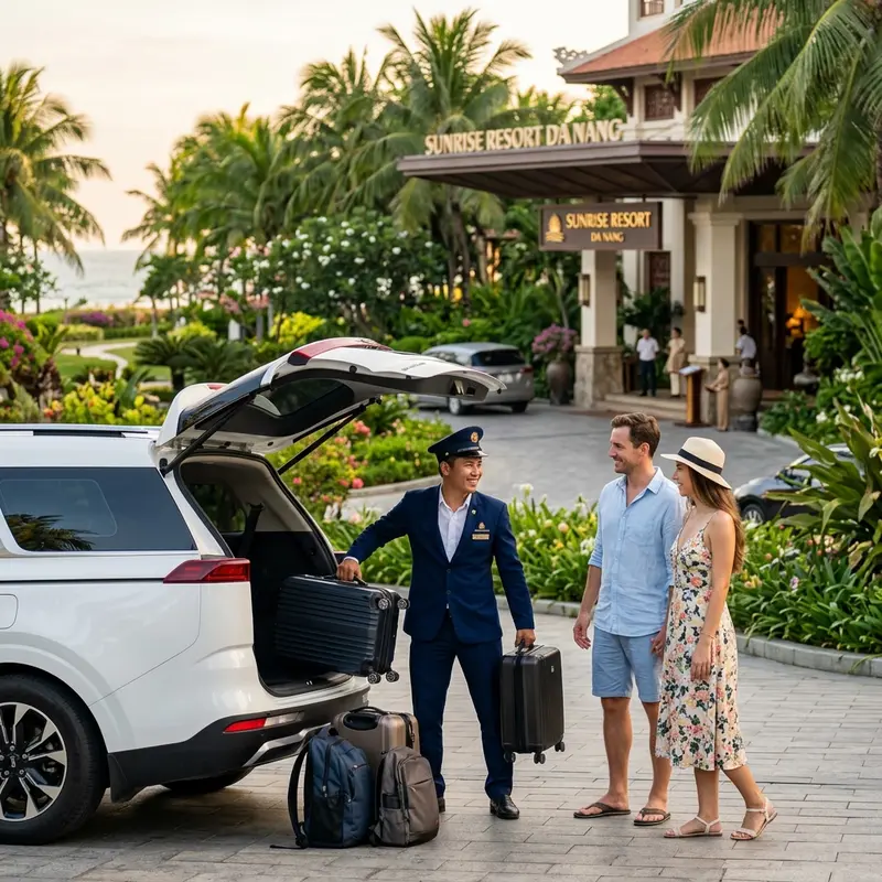 Tài xế Faifo Express chuyên nghiệp hỗ trợ hành lý tận tình ngay tại khách sạn
