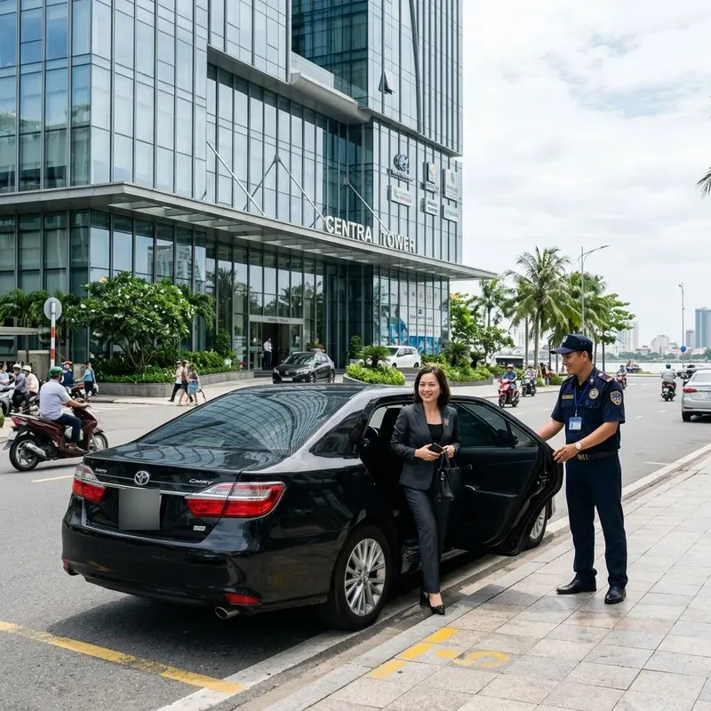 Thuê xe công tác giá rẻ Đà Nẵng — xe đậu trước văn phòng