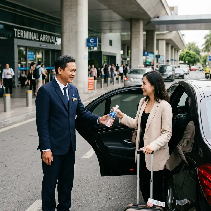 Tài xế dịch vụ đi tỉnh trọn gói Đà Nẵng mời nước khách