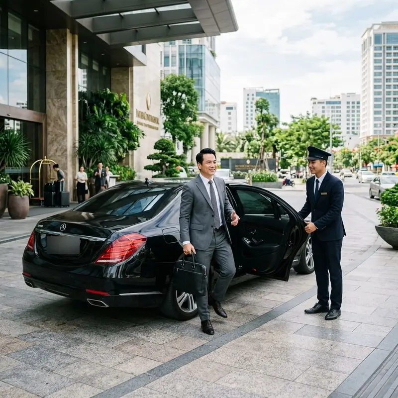 Thuê xe theo giờ giá rẻ Đà Nẵng — doanh nhân xuống xe tại khách sạn