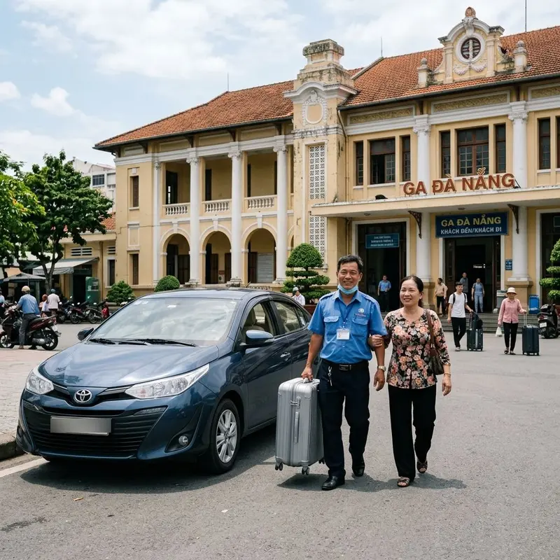 Xe đưa đón ga tàu uy tín Đà Nẵng — tài xế xách vali giúp khách