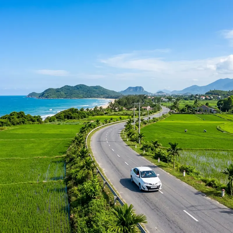 Xe chạy tuyến Đà Nẵng – Hội An chuyên nghiệp qua đồng lúa xanh